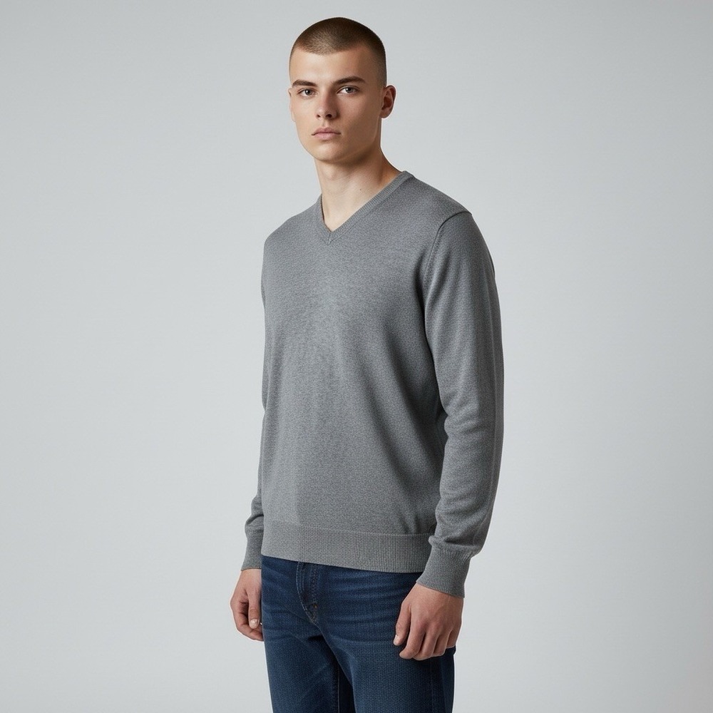 Banana Republic Sweater Mens Medium‎ Gray Luxury Blend Silk Cashmere V Neck Soft